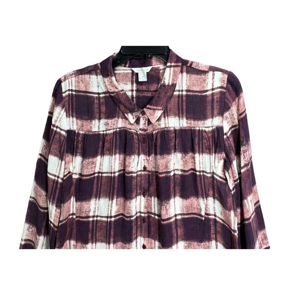 Garnet Hill Tunic Top Women 6 Purple Plaid Crepe Popover Shirt Casual Cottage - Picture 4 of 14